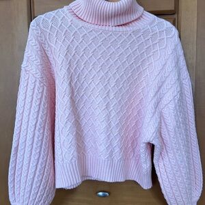 Pink Cable Knit Turtleneck Sweater
